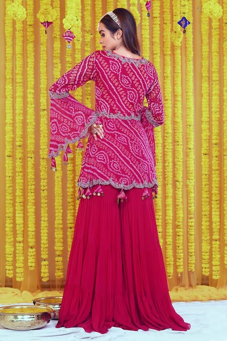 Bharat Adiani Hand Embroidered Peplum Kurta Sharara Set 