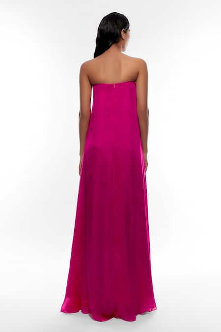 Shop Deme By Gabriella Pink Chiffon Bandeau Neck Tube Front Slit Gown at Aza Fashions Shop_Deme By Gabriella_Pink Chiffon Bandeau Neck Tube Front Slit Gown _at_Aza_Fashions