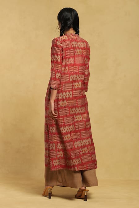 Shop Ritu Kumar Orange Cotton, Silk Round Neck Glitch Print Button Down Kurta at Aza Fashions Shop_Ritu Kumar_Orange Cotton, Silk Round Neck Glitch Print Button Down Kurta_at_Aza_Fashions