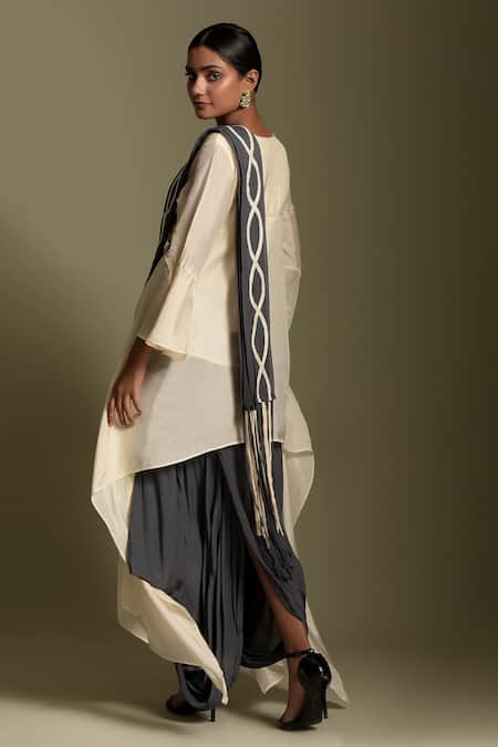 Two Sisters By Gyans Pearl & Resham Work High Low Kurta & Dhoti Set 