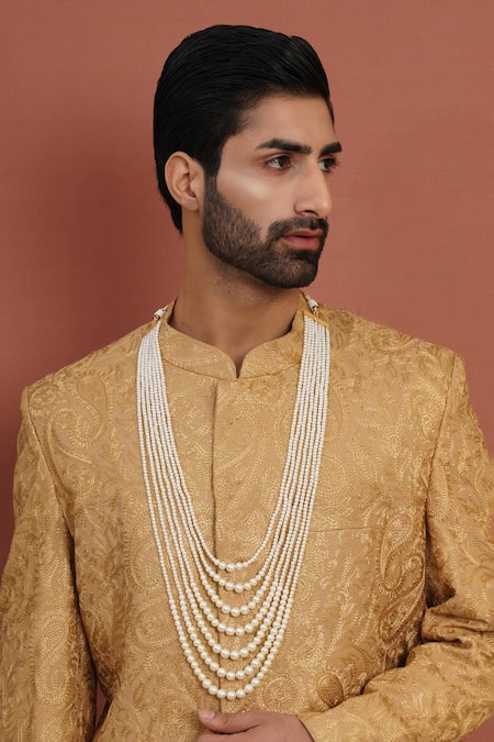 Shop Ruby Raang White Bead Layered Necklace at Aza Fashions Shop_Ruby Raang_White Bead Layered Necklace _at_Aza_Fashions