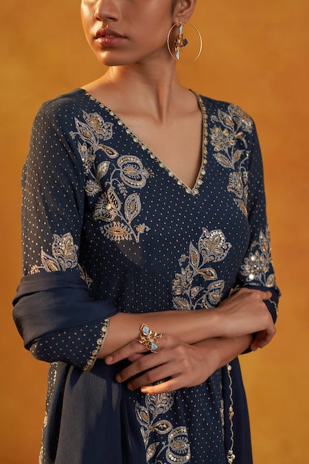 Rekha Agra Floral Hand Block Print Kurta Gharara Set 