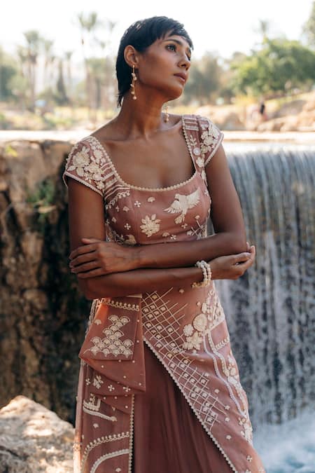 Sahil Kochhar Bela Embroidered Draped Kurta & Skirt Set 