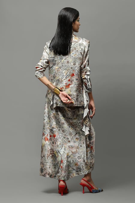 Buy AK-OK Multi Color Satin Embroidery Abstract Print Deconstructed Blazer And Skirt Set Online at Aza Fashions Buy_AK-OK_Multi Color Satin Embroidery Abstract Print Deconstructed Blazer And Skirt Set _Online_at_Aza_Fashions