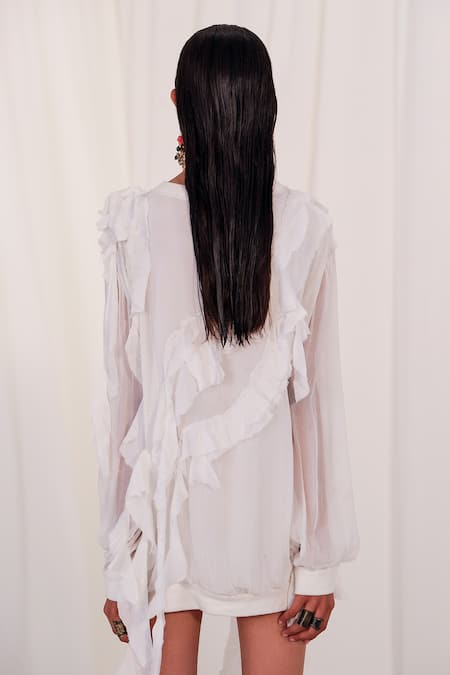 AK-OK Silk Long Ruffle Top 