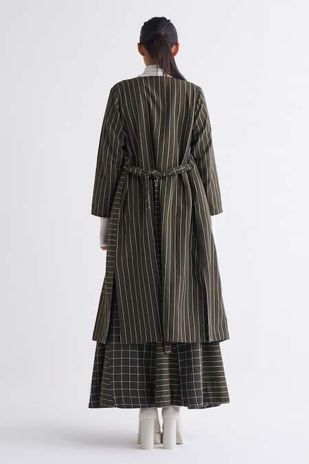 Shop_Three_Green Collared Striped Reversible Overlay _at_Aza_Fashions