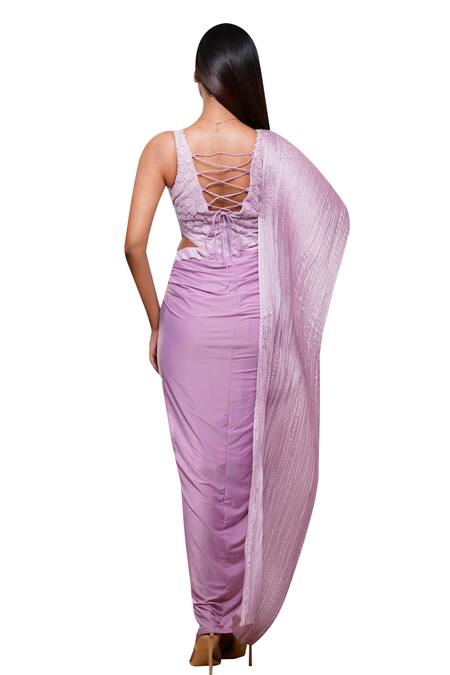 Shop_Archana Kochhar_Purple Net, Lycra, Satin Embroidery Rory Bodice Saree Gown _at_Aza_Fashions