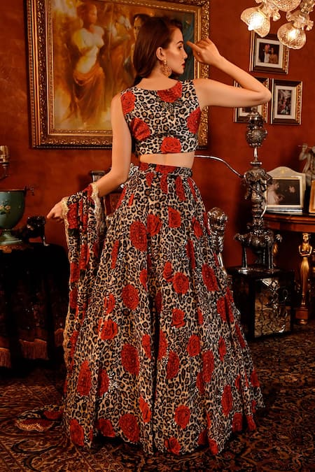 Sanam Mirabelle Floral & Leopard Print Lehenga Set 