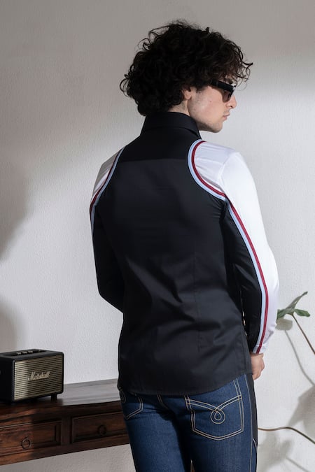 Shop Abkasa Black Cotton Racer Slim Fit Shirt at Aza Fashions Shop_Abkasa_Black Cotton Racer Slim Fit Shirt _at_Aza_Fashions