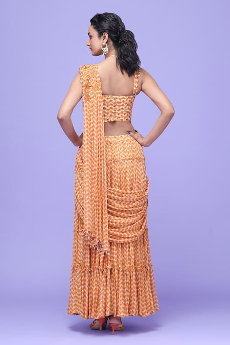 Raasa Floral Print Pre-Draped Saree With Blouse 