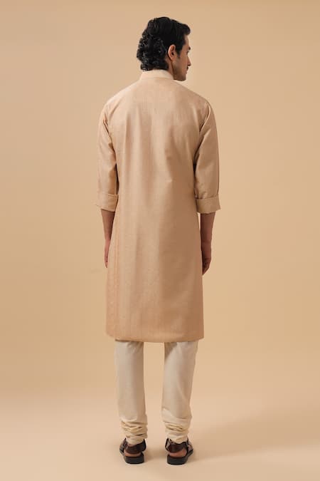 Shop_Raghavendra Rathore Blue_Beige Silk Embroidery Tonal Raw Kurta _at_Aza_Fashions