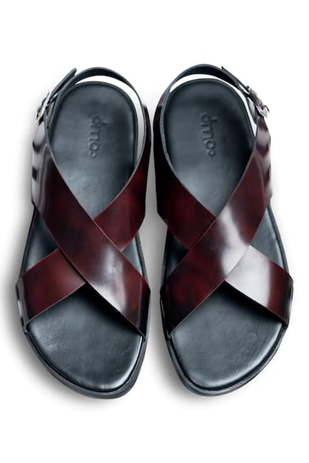 Shop_Dmodot_Maroon Criss-cross Leather Flats _at_Aza_Fashions