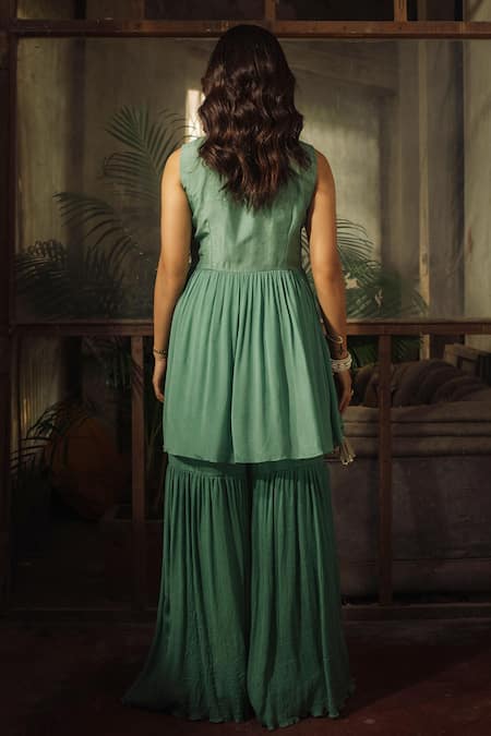 Suave Floral Embroidered Kurta & Sharara Set 