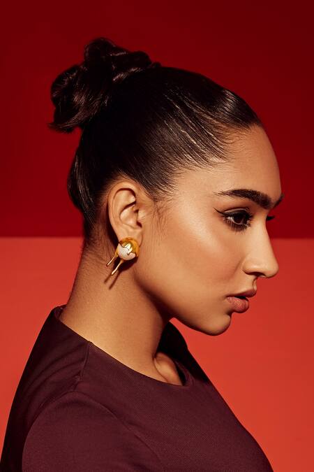 Shop_Anaash_Gold Plated Pearls Melting Encrusted Ear Studs _at_Aza_Fashions