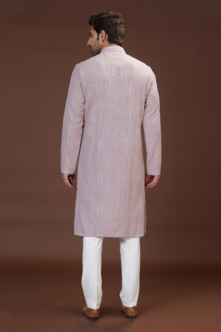 Shop Kasbah Purple Silk, Cotton Embroidery Floral Kurta Set at Aza Fashions Shop_Kasbah_Purple Silk, Cotton Embroidery Floral Kurta Set _at_Aza_Fashions