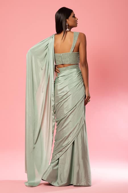 Quench A Thirst Pre-Stitched Saree & Embroidered Blouse Set 