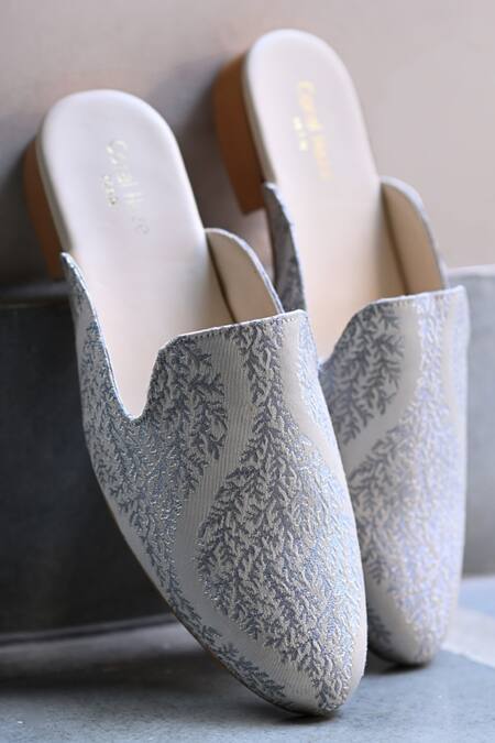 Shop Coral Haze Ivory Outlander Web Brocade Mules at Aza Fashions Shop_Coral Haze_Ivory Outlander Web Brocade Mules _at_Aza_Fashions