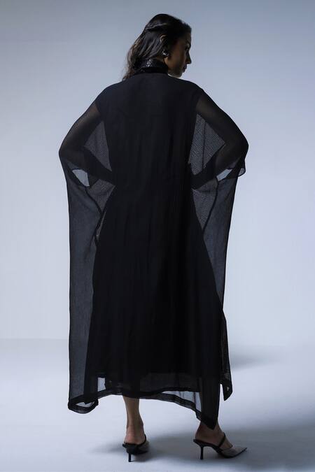 Shop Shorshe Clothing Black Silk Jaya Sequin Kaftan at Aza Fashions Shop_Shorshe Clothing_Black Silk Jaya Sequin Kaftan_at_Aza_Fashions