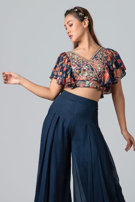 Suruchi Parakh Floral Print Crop Top & Flared Pant Set 