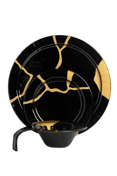 Shop H2h Black Glass Bruno Dinner Set at Aza Fashions Shop_H2h_Black Glass Bruno Dinner Set_at_Aza_Fashions