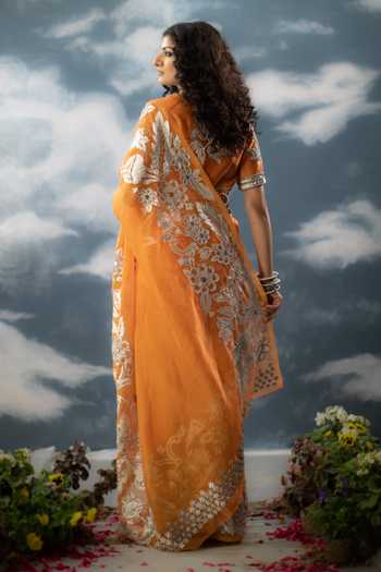 Shop Saksham & Neharicka Orange Chanderi Embroidery Sweetheart Neck Abhilasha Patchwork Blouse at Aza Fashions Shop_Saksham & Neharicka_Orange Chanderi Embroidery Sweetheart Neck Abhilasha Patchwork Blouse_at_Aza_Fashions