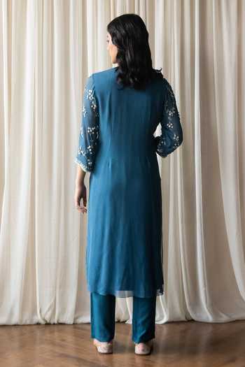 Shop Summer By Priyanka Gupta Blue Chiffon Floral Round Persian Hand Embroidered Straight Kurta Set at Aza Fashions Shop_Summer By Priyanka Gupta_Blue Chiffon Floral Round Persian Hand Embroidered Straight Kurta Set_at_Aza_Fashions