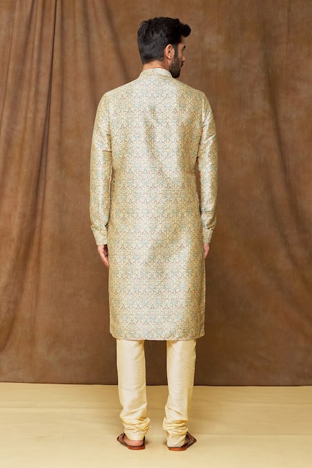 Arihant Rai Sinha Flower Print Kurta & Gold Churidar Set 