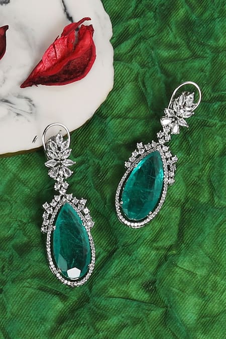 Auraa Trends Blue Stones, Zari Embellished Dangler Earrings 