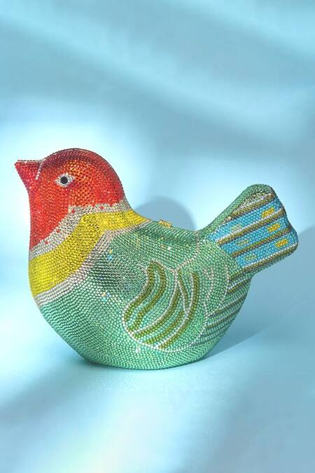 Shop Crystal Craft Multi Color Embellished Bird Shaped Crystal Studded Clutch at Aza Fashions Shop_Crystal Craft_Multi Color Embellished Bird Shaped Crystal Studded Clutch_at_Aza_Fashions