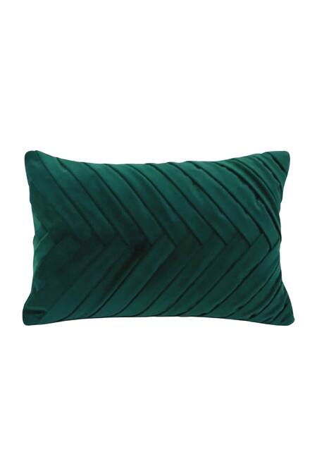 Shop Throwpillow Green Blend Of Cotton And Polyester Pleated Lumbar Cover at Aza Fashions Shop_Throwpillow_Green Blend Of Cotton And Polyester Pleated Lumbar Cover_at_Aza_Fashions