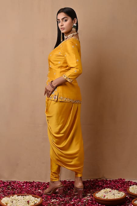 Label Nitisha Embroidered Jacket & Draped Dhoti Pant Set 