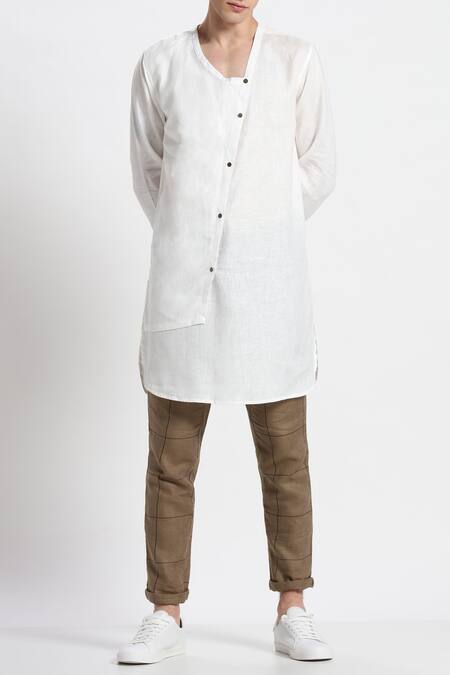 Buy Son Of A Noble Snob White Linen Kurta at Aza Fashions Buy_Son Of A Noble Snob_White Linen Kurta_at_Aza_Fashions