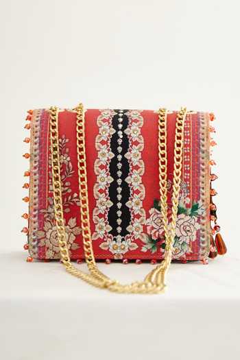 Shop The Garnish Company Orange Crystals Keiko Japanese Floral Print Sling Bag at Aza Fashions Shop_The Garnish Company_Orange Crystals Keiko Japanese Floral Print Sling Bag _at_Aza_Fashions