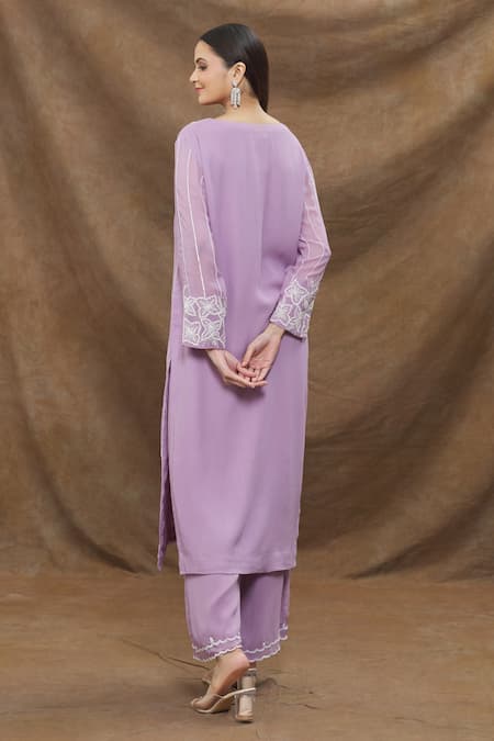 Kanj By Priyanka A Sakhuja Floral Linear Embroidered Kurta Palazzo Set 