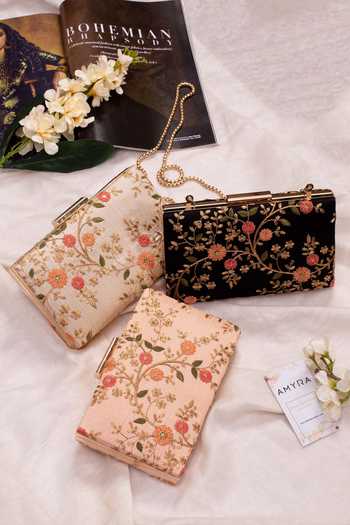 AMYRA Black Embroidery Zari Box Clutch Online at Aza Fashions AMYRA_Black Embroidery Zari Box Clutch _Online_at_Aza_Fashions