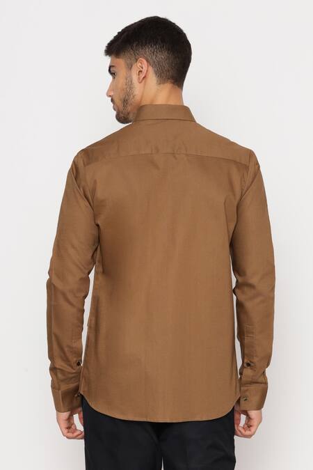Shop_Lacquer Embassy_Brown Cotton Carey Color Block Panel Shirt _at_Aza_Fashions