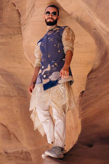 Shop_Sahil Kochhar_Gray Suede Embroidery Grey Applique Embellished Jacket _at_Aza_Fashions