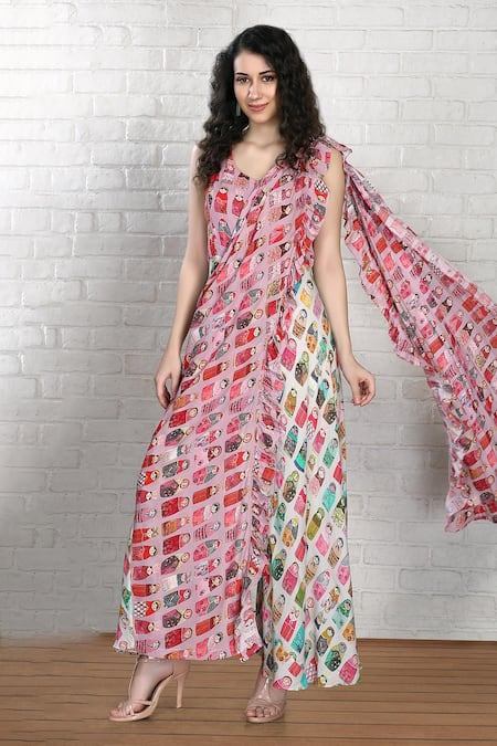 Whimsical By Shica Babushka Doll Print Jumpsuit Saree 