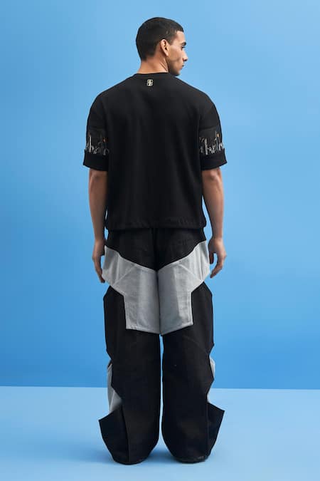 Shop Siddhant Agrawal Black Denim Structured Layered Trouser at Aza Fashions Shop_Siddhant Agrawal_Black Denim Structured Layered Trouser _at_Aza_Fashions