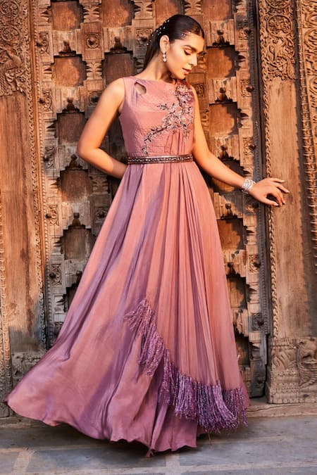 Mehak Murpana Floral Embellished Gown With Belt 
