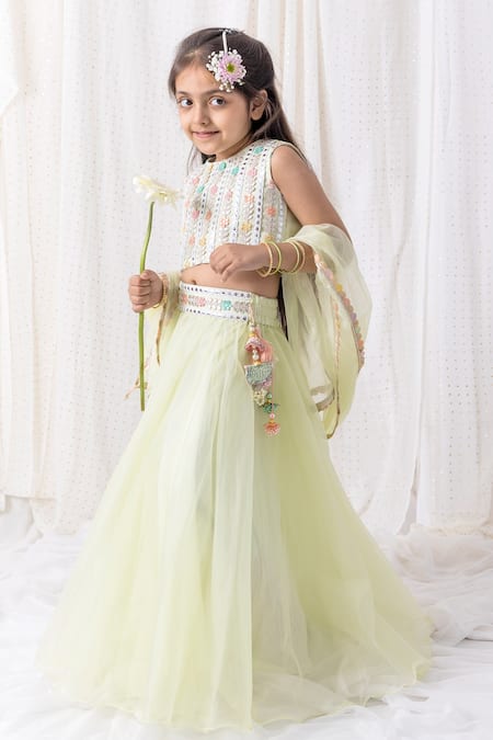 Shop Chotibuti Green Organza Gota Patti, Mirrors Embroidered Waistband Lehenga Set at Aza Fashions Shop_Chotibuti_Green Organza Gota Patti, Mirrors Embroidered Waistband Lehenga Set _at_Aza_Fashions