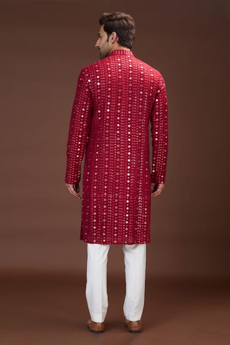 Shop Kasbah Maroon Georgette Embroidery Mirror And Thread Kurta at Aza Fashions Shop_Kasbah_Maroon Georgette Embroidery Mirror And Thread Kurta _at_Aza_Fashions