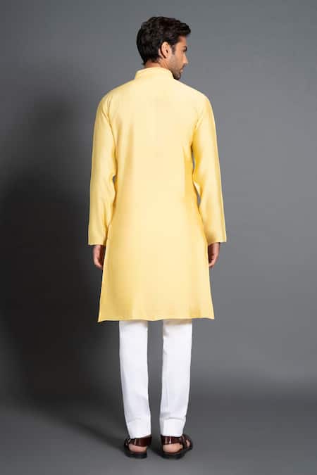 Shop Raghavendra Rathore Jodhpur Yellow Silk Embroidery Panelled Kurta at Aza Fashions Shop_Raghavendra Rathore Jodhpur_Yellow Silk Embroidery Panelled Kurta _at_Aza_Fashions