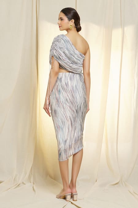 Vivek Patel One Shoulder Printed Dress 