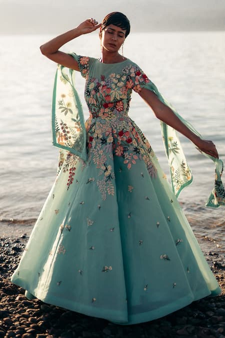 Sahil Kochhar Flora Applique Embroidered Gown 