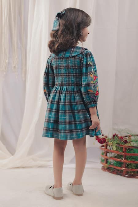 Bagichi Fiona Blu Peter Pan Collared Flannel Dress 