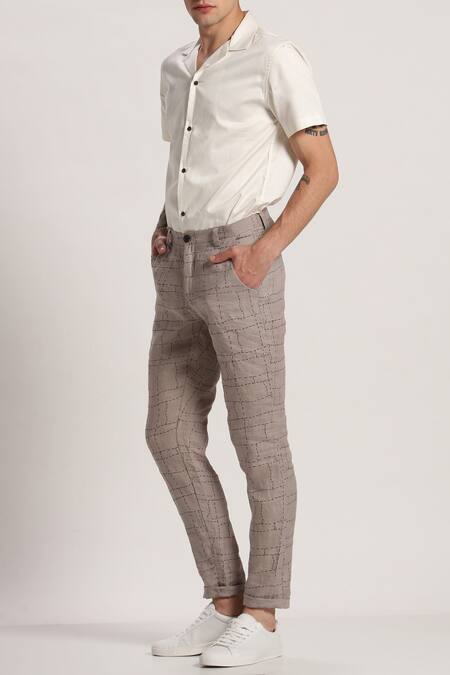 Men's Brown Linen Tailored Suit Pants