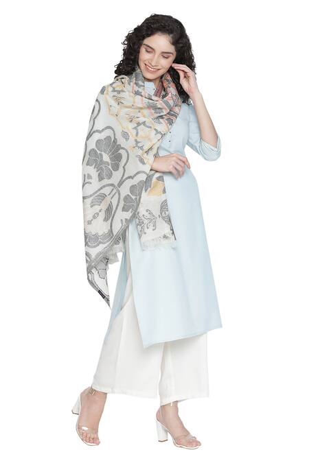 Shop Shingora Off White Woven Floral And Paisley Pattern Stole at Aza Fashions Shop_Shingora_Off White Woven Floral And Paisley Pattern Stole_at_Aza_Fashions