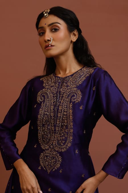 Neha Poddar Silk Paisley Embroidered Dress 