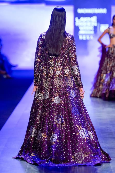 Nachiket Barve Cosmic Gardenia Panelled Jacket With Gown 